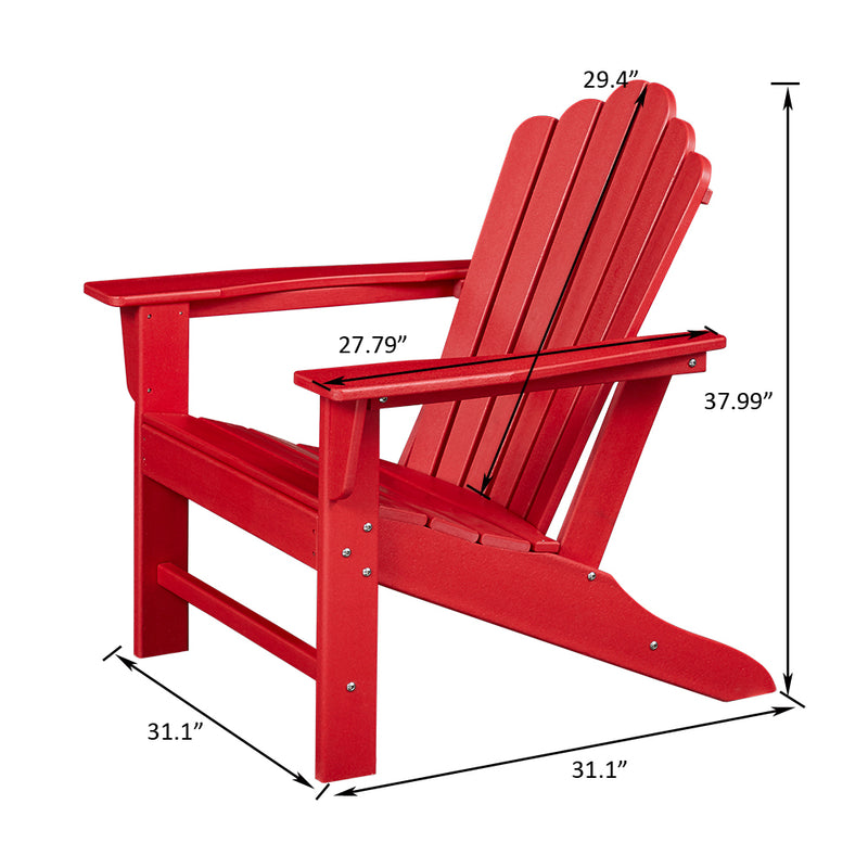 Classic Outdoor Adirondack Chair Set of 2 for Garden Porch Patio Deck Backyard, Weather Resistant Accent Furniture, Red