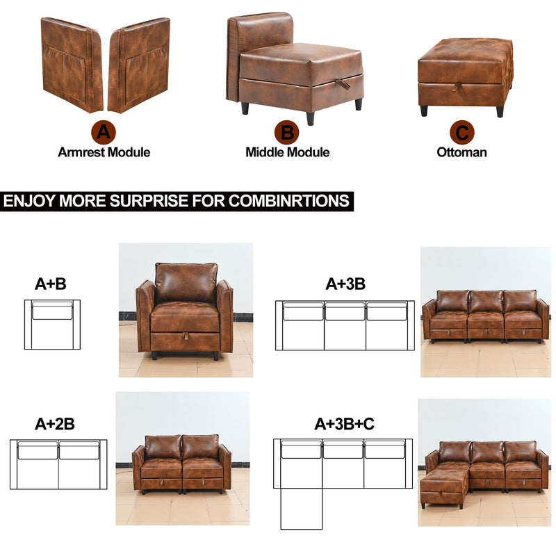 Welike Modular combination sofa L-shaped convertible sofa with reversible upholstered storage seat with sleeper sofa brown tech cloth