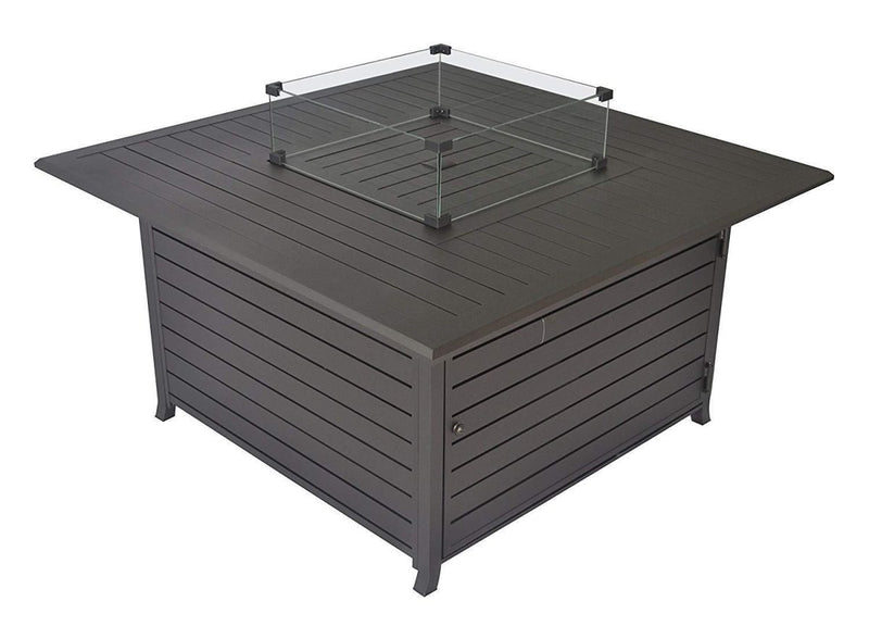 45 Inch 50,000 Btu Square Propane Gas Fire Pit Table, Perfect for Outside Patio/Backyard, w/ Glass Wind Guard, Aluminum Tabletop, Glass Rocks, Cover and Table Lid - Mocha Brown-MUST LTL TRANSPORTATION - Atlantic Fine Furniture Inc