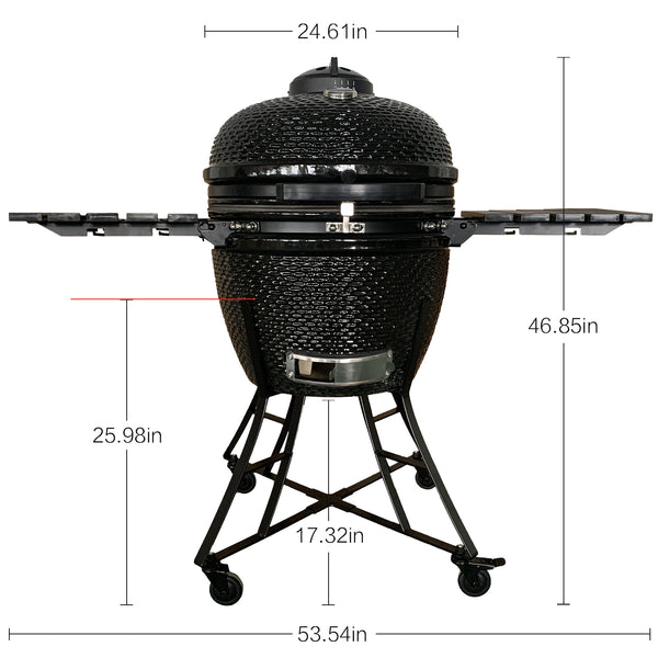 The spot/TOOPO 24inch Barbecue Charcoal Grill, Ceramic Kamado Grill with Side Table, Suitable for Camping and Picnic,Black