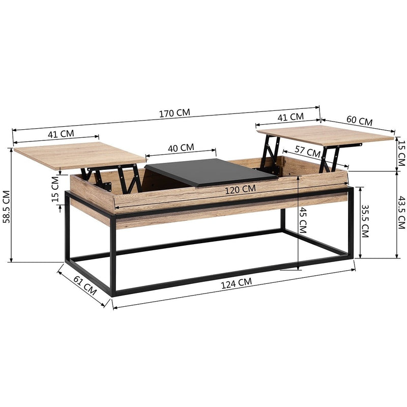 47.2" Lift Top Coffee Table, Lift Top Storage Coffee Table, Wood Lift Top Coffee Table with Storage, Oak & Black - Atlantic Fine Furniture Inc