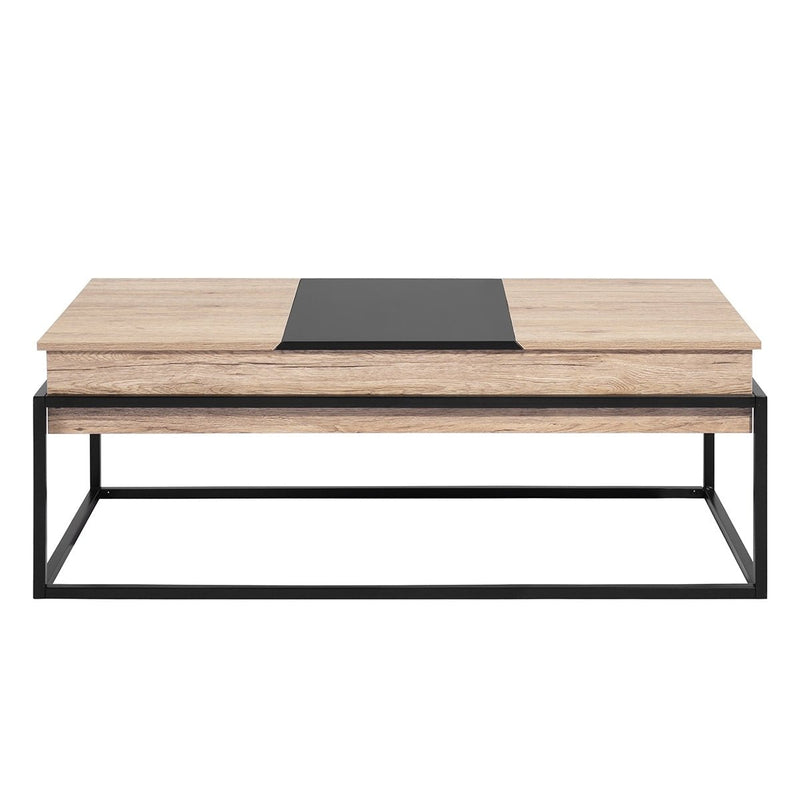 47.2" Lift Top Coffee Table, Lift Top Storage Coffee Table, Wood Lift Top Coffee Table with Storage, Oak & Black - Atlantic Fine Furniture Inc