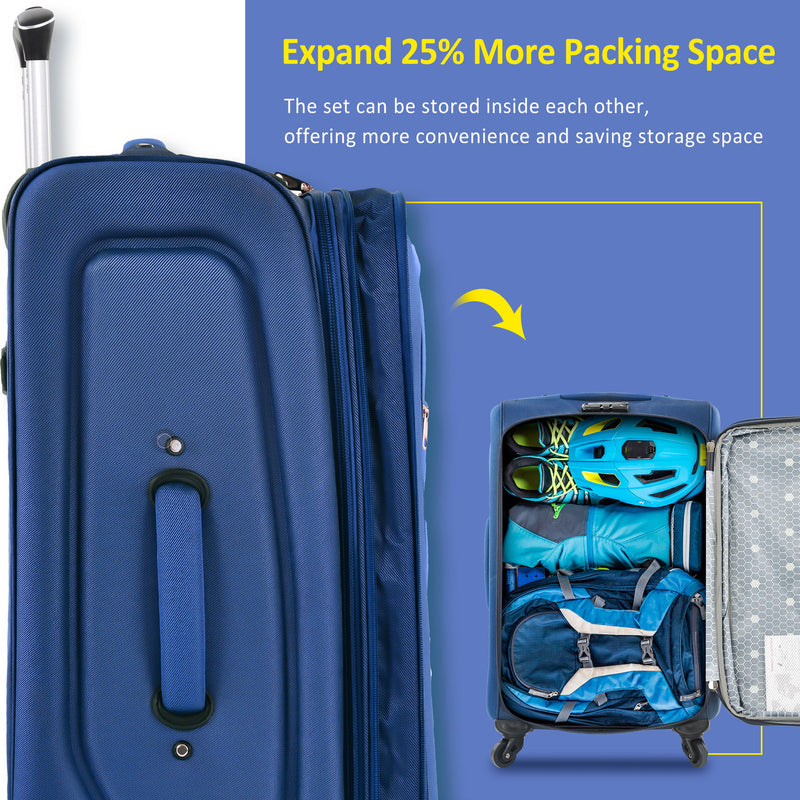 Softside Luggage Expandable - Suitcase Set Upright Spinner Softshell Lightweight Luggage Travel Set