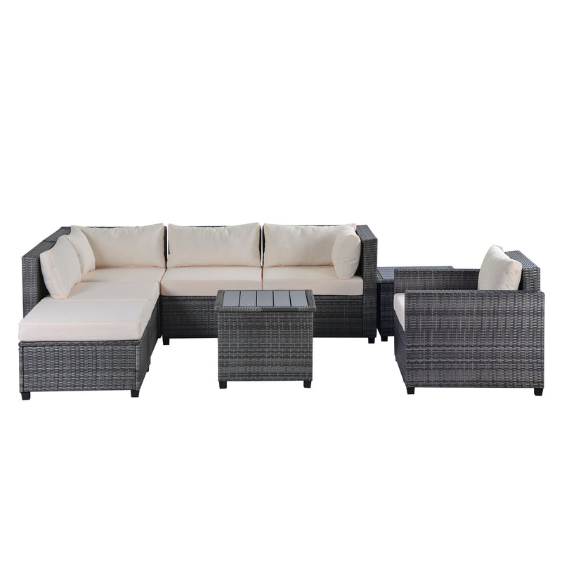 U_Style 8 Piece Rattan Sectional Seating Group with Cushions, Patio Furniture Sets, Outdoor Wicker Sectional