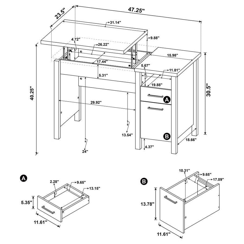 Delwin - 2-Drawer Lift Top Computer Desk - Rustic Nutmeg