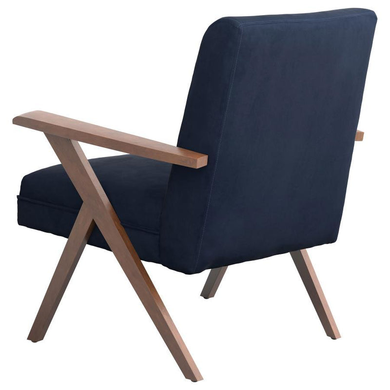 Cheryl - Wooden Arms Accent Chair - Dark Blue And Walnut