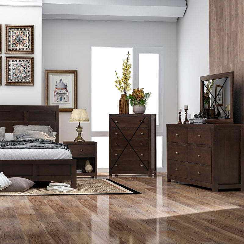 Classic Rich Brown 3 Pieces King Bedroom Set (King Bed + Nightstand+ Dresser)