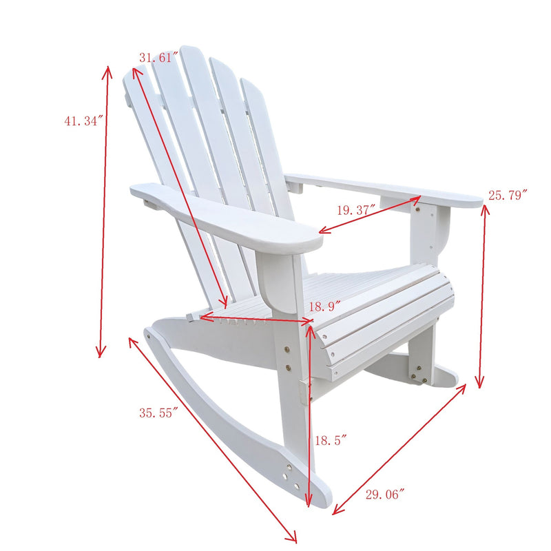 Reclining Wooden  Outdoor Rocking Adirondack chair White