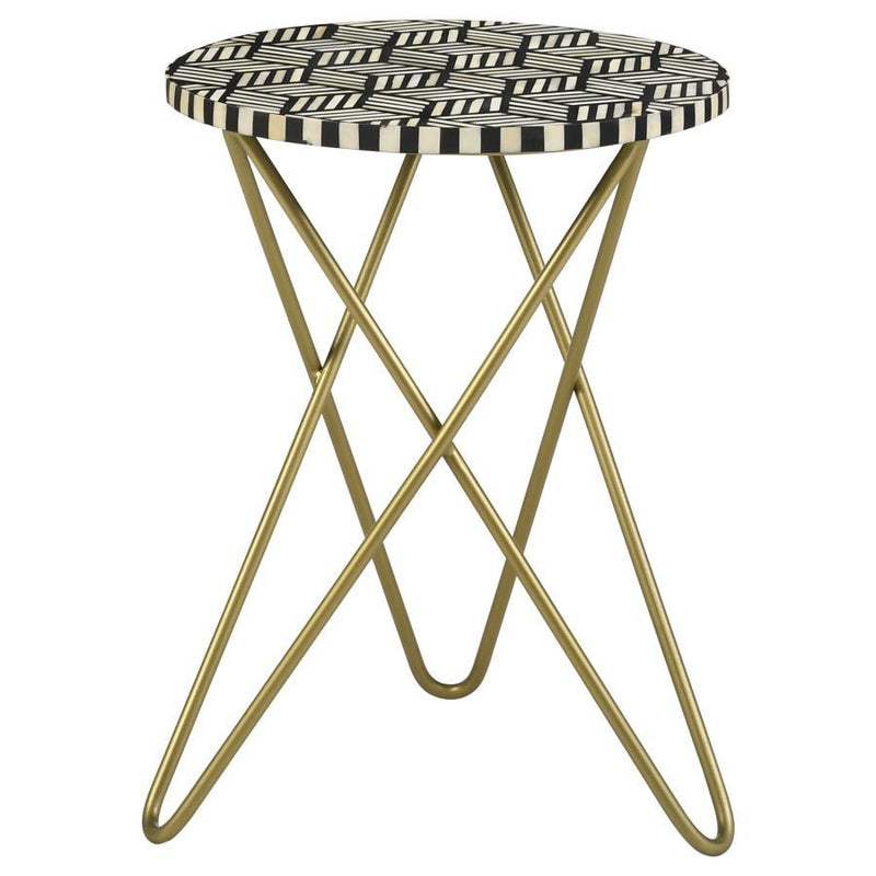 Xenia - Round Accent Table With Hairpin Legs - Black And White