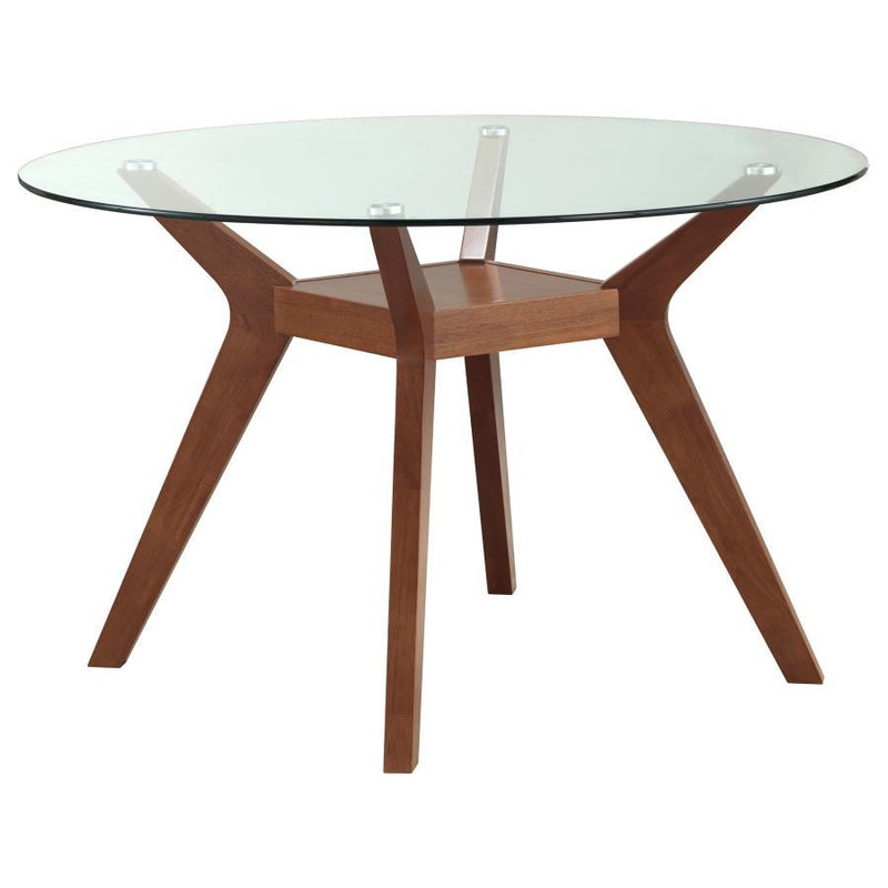 Paxton - 48" Round Glass Top Dining Table - Clear And Nutmeg