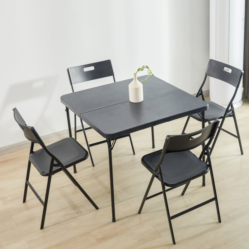 5-Piece Folding Table and Chair Set, Black - Atlantic Fine Furniture Inc