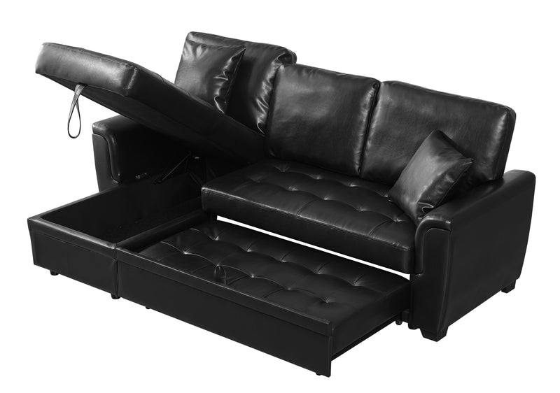 Black PU leather upholstered sleeper sofa combination