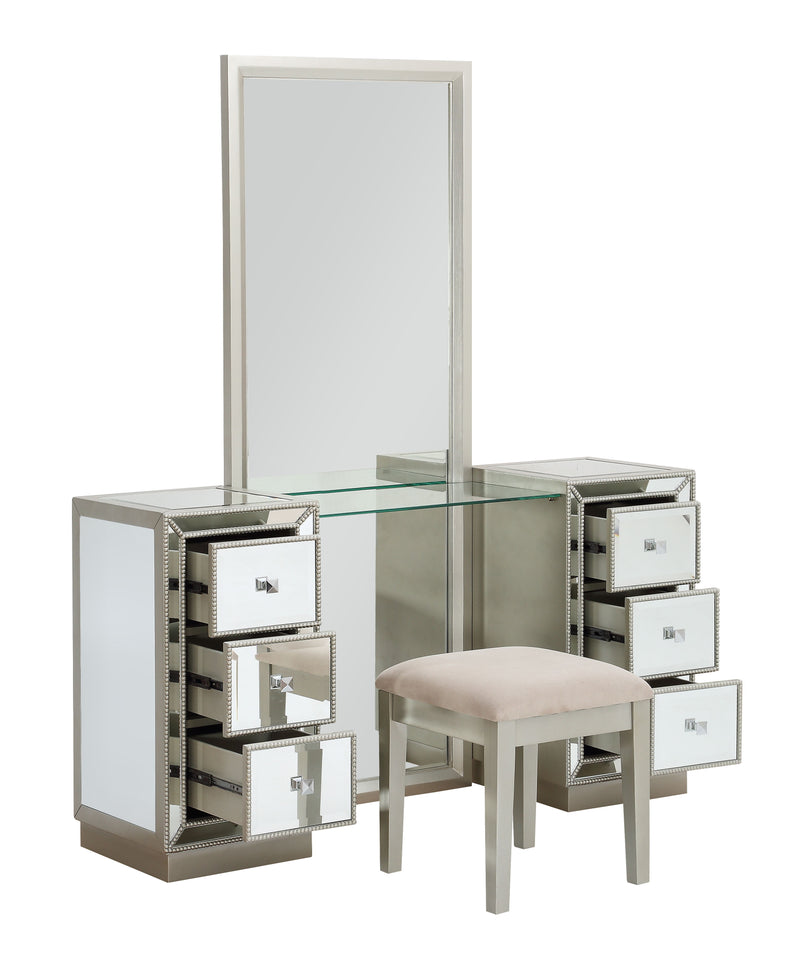 Lana - Six Drawer Console With Mirror / Stool (2 Cartons) - Elsinore Champagne