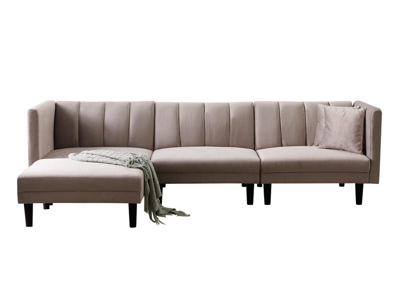 REVERSIBLE SECTIONAL SOFA SLEEPER WITH 2 PILLOWS LIGHT GREY VELVET(W223S00364)