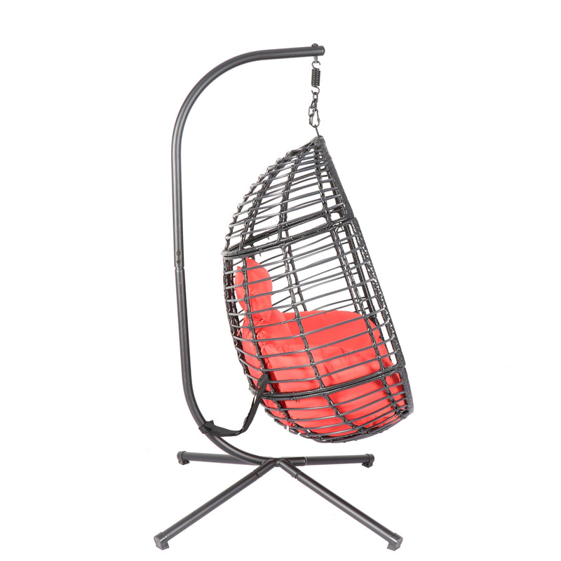 Swing Egg Chair With Stand, High-Quality Modern Design, 37.4x37.4x76.77 (Red)