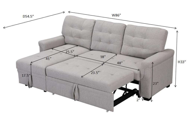 Upholstery Sleeper Sectional Sofa Gray