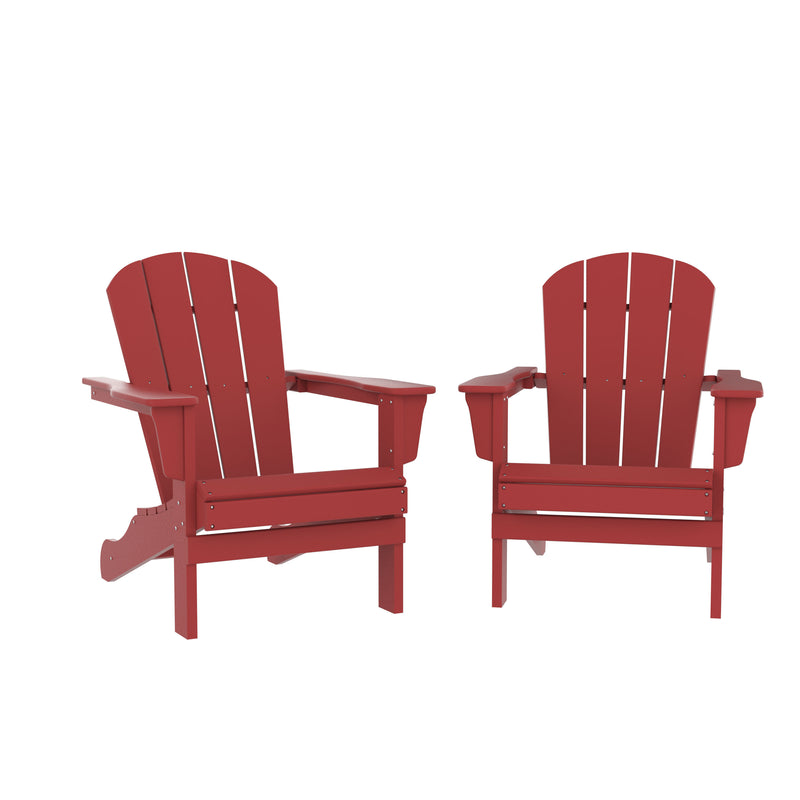 HDPE Adirondack Chair, Fire Pit Chairs, Sand Chair, Patio Outdoor Chairs,DPE Plastic Resin Deck Chair, lawn chairs, Adult Size ,Weather Resistant for Patio/ Backyard/Garden, Red, Set of 2
