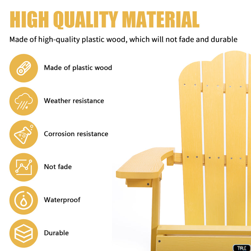 TALE Adirondack Chair Backyard Furniture Painted Seating with Cup Holder All-Weather and Fade-Resistant Plastic Wood for Lawn Outdoor Patio Deck Garden Porch Lawn Furniture Chairs Yellow