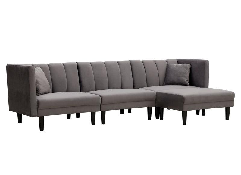 REVERSIBLE SECTIONAL SOFA SLEEPER WITH 2 PILLOWS DARK GREY VELVET（K223S00005）