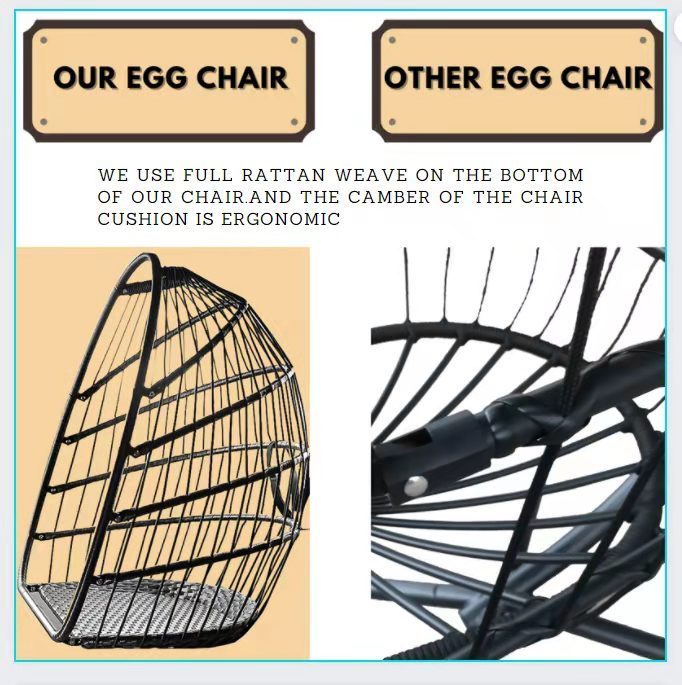 Swing Egg Chair with Stand Indoor Outdoor Wicker Rattan Patio Basket Hanging Chair with C Type bracket , with cushion and pillow,Patio Wicker folding Hanging Chair( Black New arrivals within 10 days)