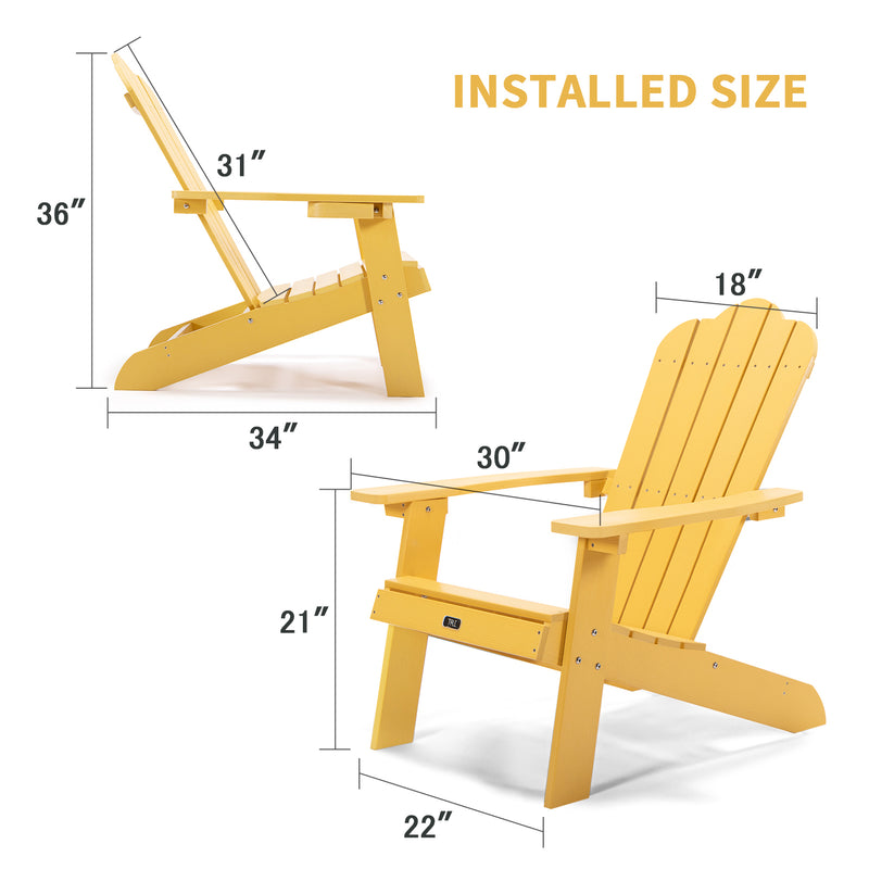 TALE Adirondack Chair Backyard Furniture Painted Seating with Cup Holder All-Weather and Fade-Resistant Plastic Wood for Lawn Outdoor Patio Deck Garden Porch Lawn Furniture Chairs Yellow