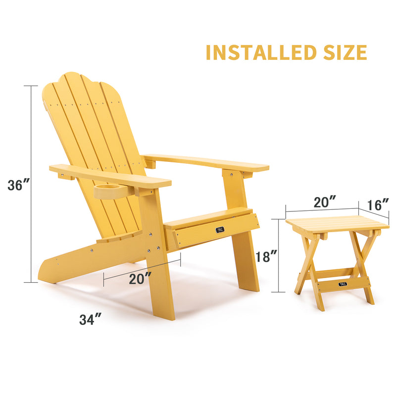 TALE Adirondack Chair Backyard Furniture Painted Seating with Cup Holder All-Weather and Fade-Resistant Plastic Wood for Lawn Outdoor Patio Deck Garden Porch Lawn Furniture Chairs Yellow