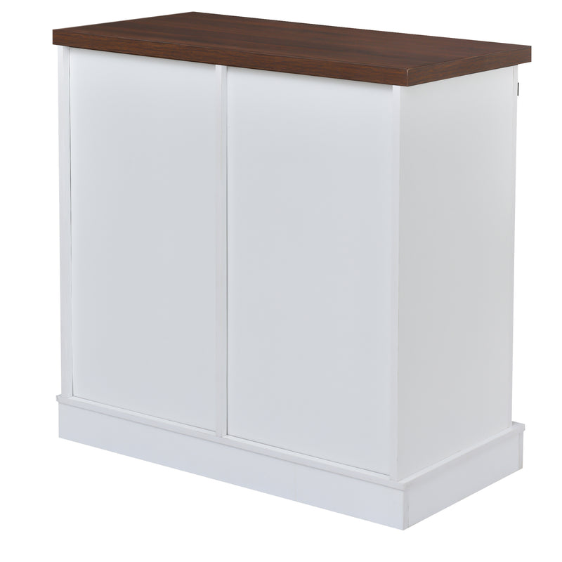 Bathroom Storage Cabinet, Freestanding Accent Cabinet, Sliding Barn Door, Thick Top, Adjustable Shelf, White and Brown