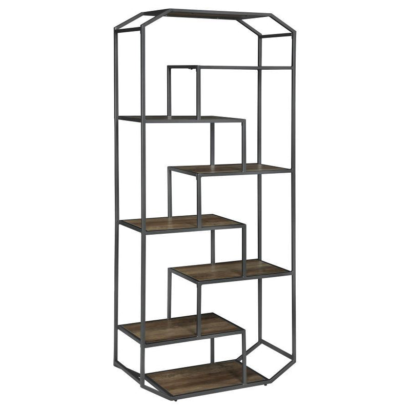 Leland - 6-Shelf Bookcase - Rustic Brown And Dark Gray