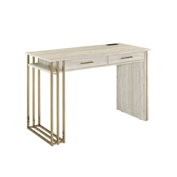 Tyeid - Vanity Desk - Antique White & Gold Finish