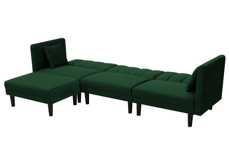 REVERSIBLE SECTIONAL SOFA SLEEPER WITH 2 PILLOWS DARK GREEN VELVET（W223S00093）