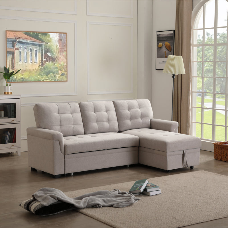 Upholstery Sleeper Sectional Sofa Beige