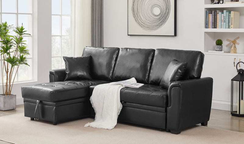 Black PU leather upholstered sleeper sofa combination