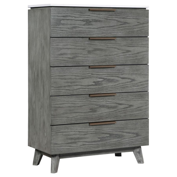 Nathan - 5-Drawer Chest - White Marble And Gray