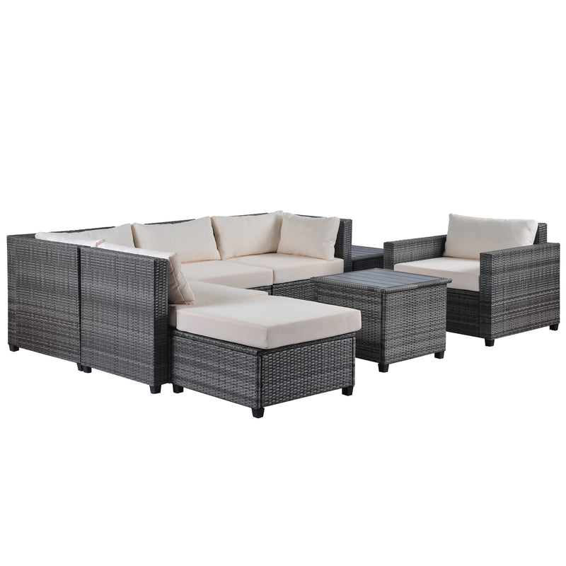 U_Style 8 Piece Rattan Sectional Seating Group with Cushions, Patio Furniture Sets, Outdoor Wicker Sectional