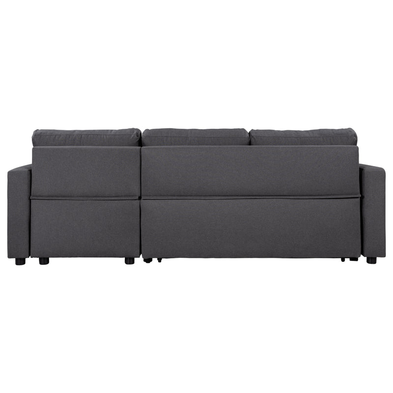 U_STYLE Upholstery  Sleeper Sectional Sofa Grey with Storage Space, 2 Tossing Cushions