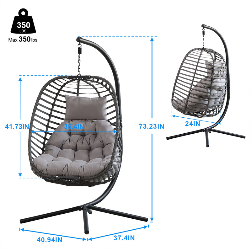 Rattan Weather Resistant Foldable Hanging Hammock Egg Chair with Stand for Patio