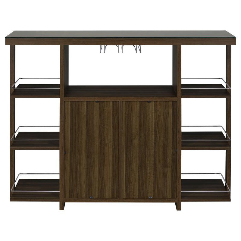 Evelio - 6-Shelf Glass Top Home Bar Wine Cabinet - Walnut