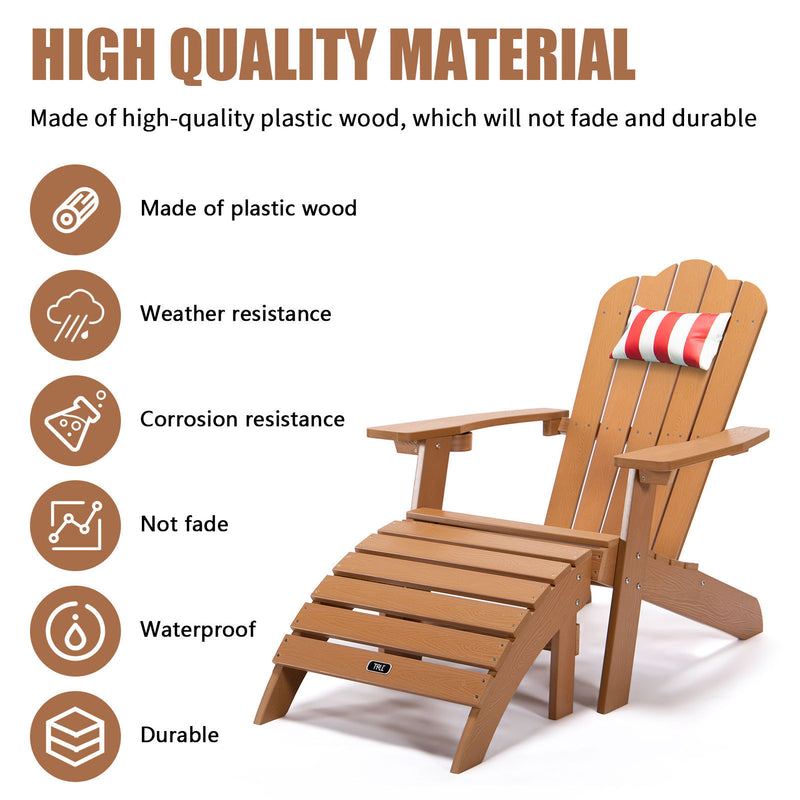 TALE Adirondack Chair Backyard Outdoor Furniture Painted Seating with Cup Holder All-Weather and Fade-Resistant Plastic Wood for Lawn Patio Deck Garden Porch Lawn Furniture Chairs Brown