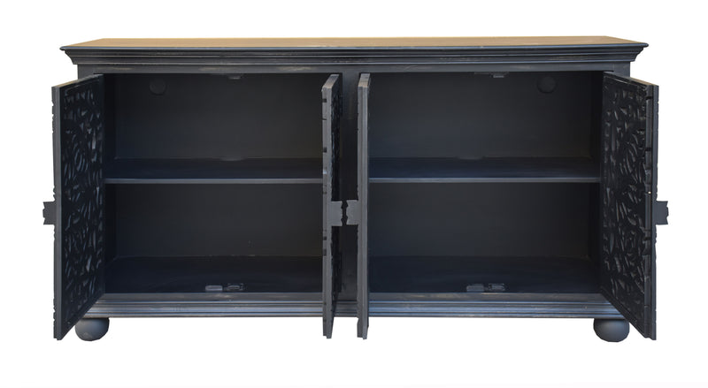 Yvette - Four Door Credenza - Black Distressed