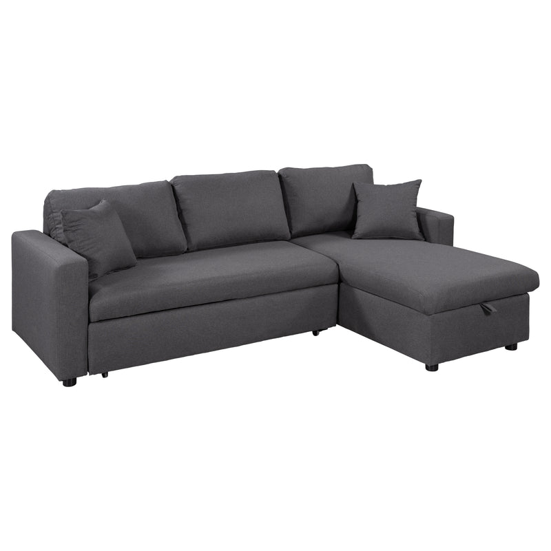 U_STYLE Upholstery  Sleeper Sectional Sofa Grey with Storage Space, 2 Tossing Cushions