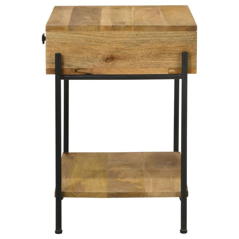 Declan - 1-Drawer Accent Table With Open Shelf - Natural Mango And Black