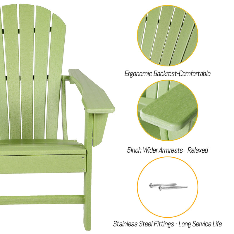 HDPE Adirondack Chair Sunlight Resistant No-Fading Snowstorm Resistant Outdoor Chair Patio Chairs-Ergonomic Comfort, Like Real Wood, Widely Used for Fire Pits, Decks, Gardens - Apple Green