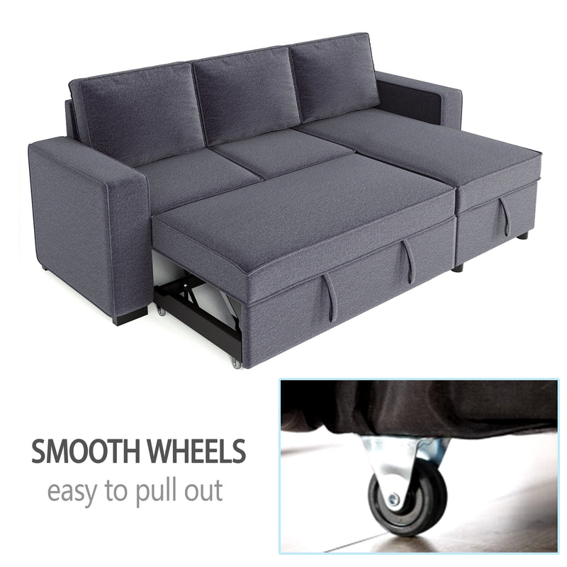 [VIDEO] 91" Reversible Pull out Sleeper Sectional Storage Sofa Bed,Corner sofa-bed with Storage Chaise Left/Right Handed Chaise