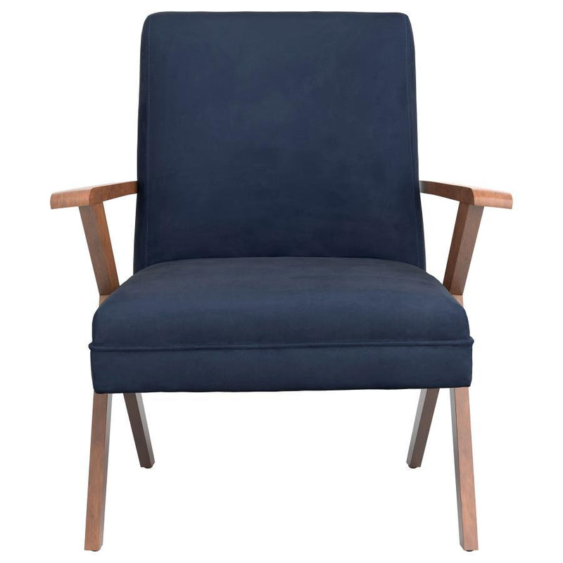 Cheryl - Wooden Arms Accent Chair - Dark Blue And Walnut