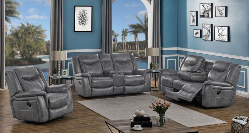 Conrad - Upholstered Motion Loveseat - Cool Gray