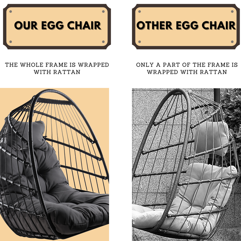 Swing Egg Chair with Stand Indoor Outdoor Wicker Rattan Patio Basket Hanging Chair with C Type bracket , with cushion and pillow,Patio Wicker folding Hanging Chair