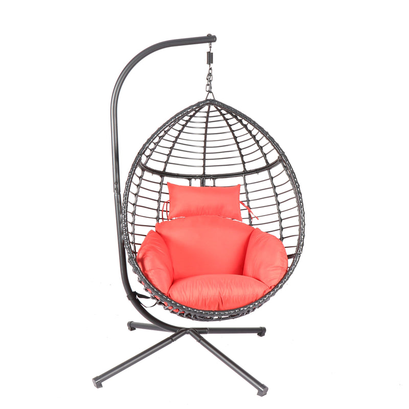 Swing Egg Chair With Stand, High-Quality Modern Design, 37.4x37.4x76.77 (Red)