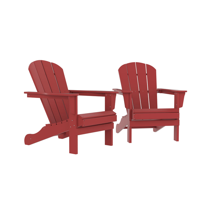 HDPE Adirondack Chair, Fire Pit Chairs, Sand Chair, Patio Outdoor Chairs,DPE Plastic Resin Deck Chair, lawn chairs, Adult Size ,Weather Resistant for Patio/ Backyard/Garden, Red, Set of 2