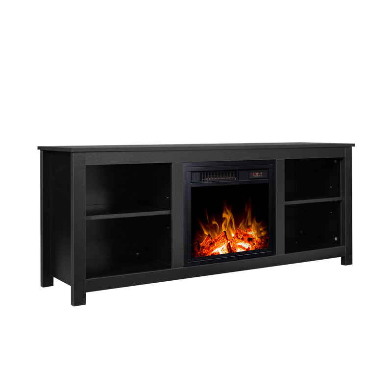 Classic 4 Cubby Fireplace TV Stand , Black