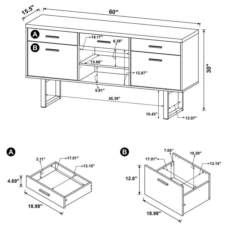 Lawtey - 5-Drawer Credenza With Adjustable Shelf - Cappuccino